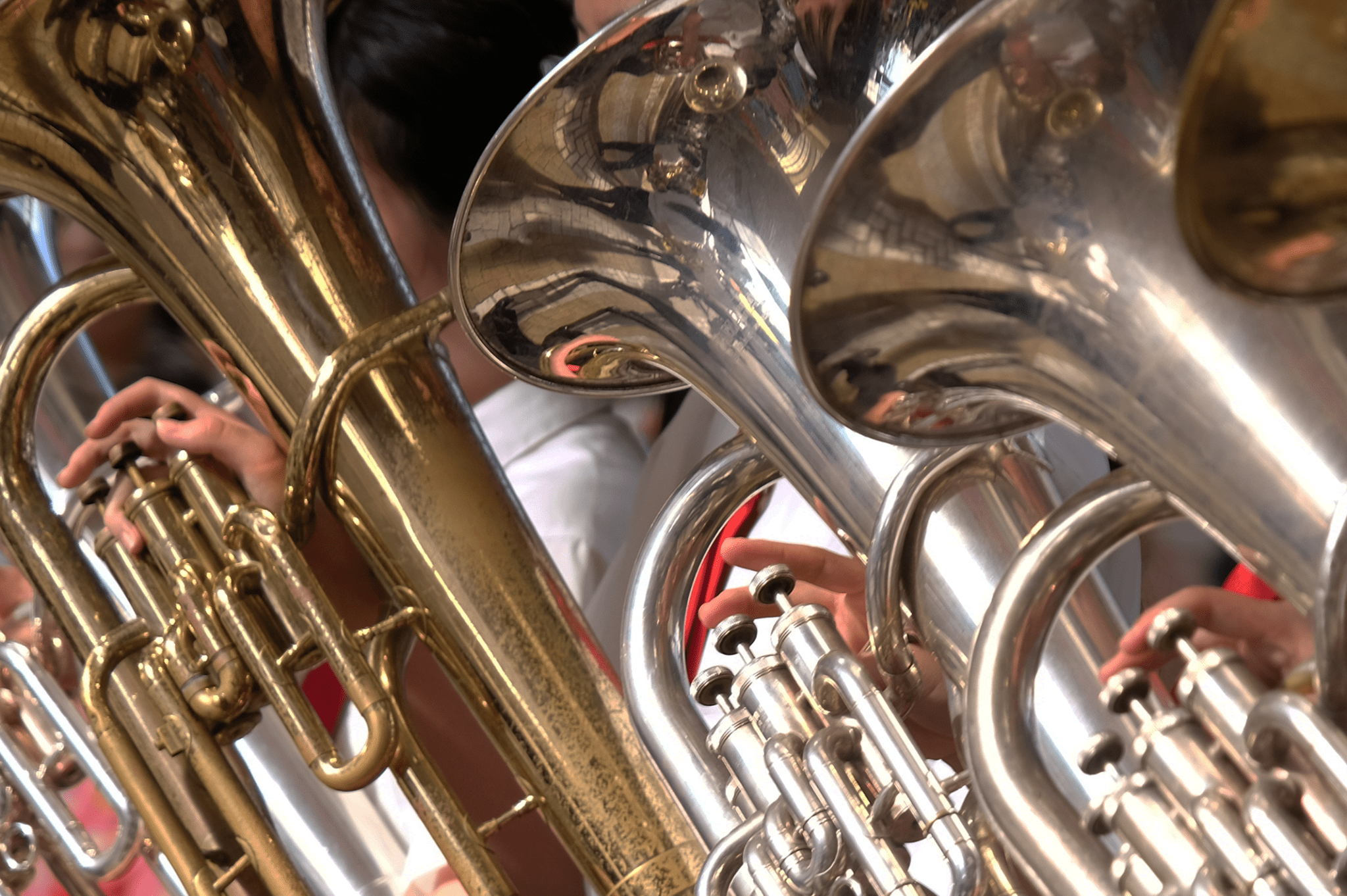 学生たちがユーフォニアムを吹いている様子